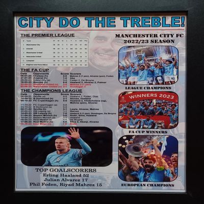Man City 2022-2023 treble winners - European champions - framed print