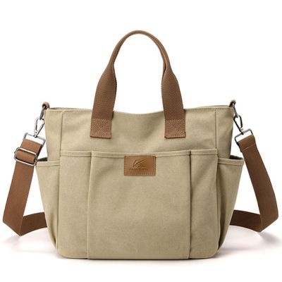 Women's Canvas Tote Bag Lightweight Work Handbag Travel Crossbody Purse with Water Bottle Pocket