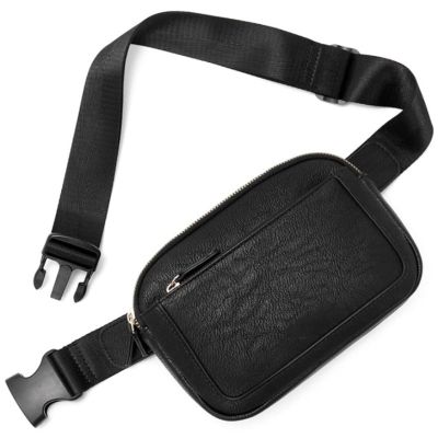 Walbest Belt Bag for Women Men Crossbody, Fanny Pack Chest Bag Small for Running, Adjustable Shoulder Strap Faux Leather Waist Packs with Buckle for Hiking Running Workout Travelling Cycling Black