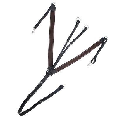 Exion Horse Elastic English Breastplate with Running Martingale Attachment & Quick Release Snaps Padded Leather Breastplate for Jumping & Eventing Brown Elastic with White Lines
