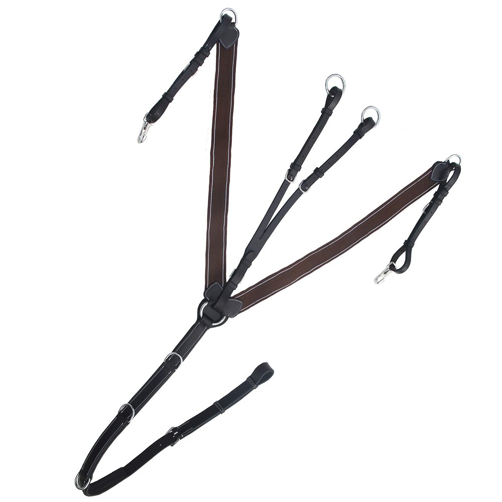 Exion Horse Elastic English Breastplate with Running Martingale Attachment & Quick Release Snaps Padded Leather Breastplate for Jumping & Eventing Brown Elastic with White Lines