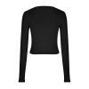 Womens Cute Casual Y2K Tops Crop Long Sleeve Workout Tops Basic Trendy Crewneck Slim Fit Undershirts for Teen Girls Black view 3