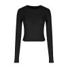 Womens Cute Casual Y2K Tops Crop Long Sleeve Workout Tops Basic Trendy Crewneck Slim Fit Undershirts for Teen Girls Black view 4