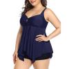 2023 Modest Tankini Swimsuits for Women Plus Size Two Piece Bathing Suits Tie Front Floral Print Tank Top w Boyshorts Navy view 3