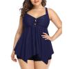 2023 Modest Tankini Swimsuits for Women Plus Size Two Piece Bathing Suits Tie Front Floral Print Tank Top w Boyshorts Navy view 4