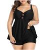 2023 Modest Tankini Swimsuits for Women Plus Size Two Piece Bathing Suits Tie Front Floral Print Tank Top w Boyshorts Black
