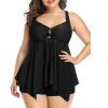 2023 Modest Tankini Swimsuits for Women Plus Size Two Piece Bathing Suits Tie Front Floral Print Tank Top w Boyshorts Black view 4