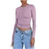 Womens Cute Casual Y2K Tops Crop Long Sleeve Workout Tops Basic Trendy Crewneck Slim Fit Undershirts for Teen Girls Purple view 1