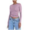 Womens Cute Casual Y2K Tops Crop Long Sleeve Workout Tops Basic Trendy Crewneck Slim Fit Undershirts for Teen Girls Purple view 2