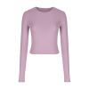 Womens Cute Casual Y2K Tops Crop Long Sleeve Workout Tops Basic Trendy Crewneck Slim Fit Undershirts for Teen Girls Purple view 3