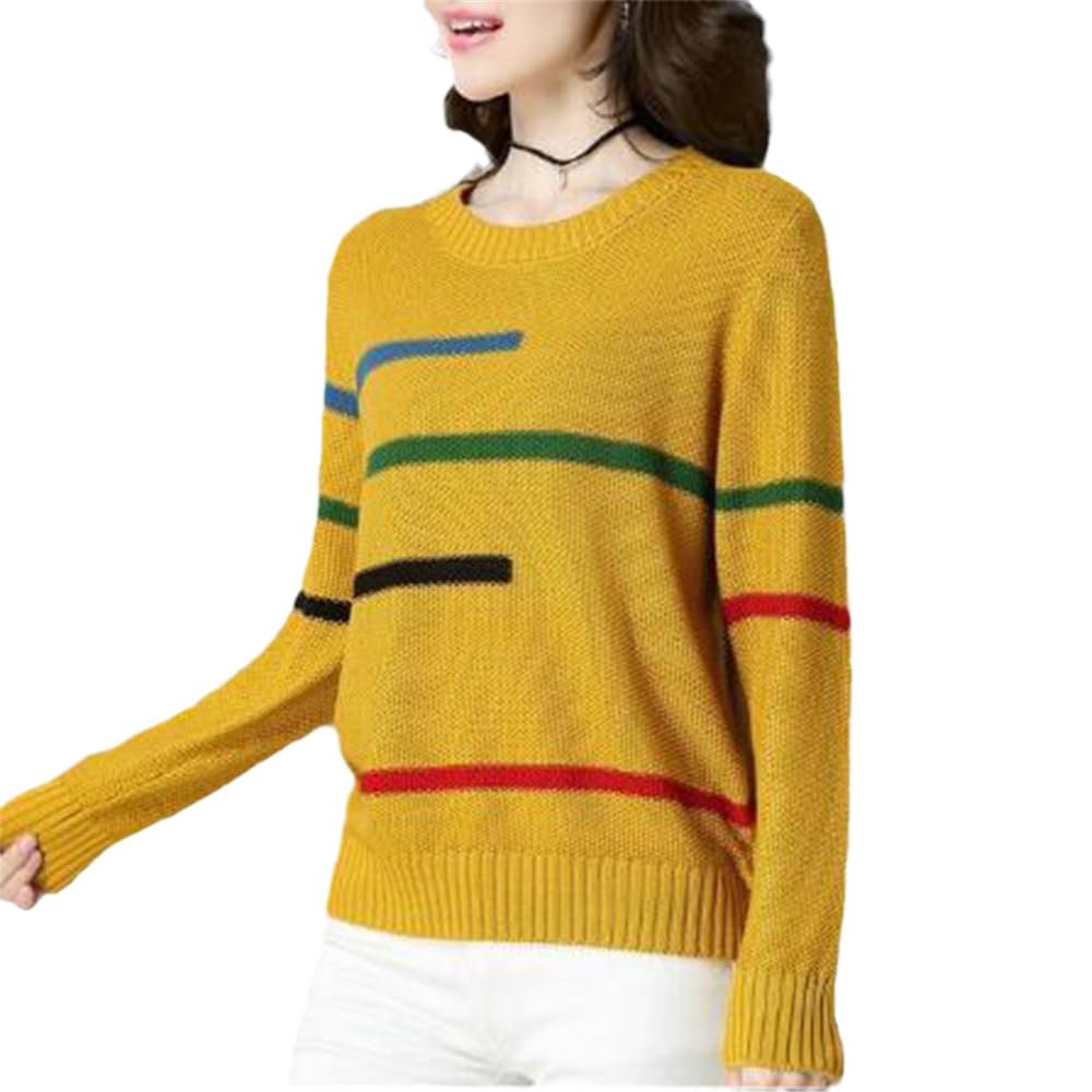 Spring Autumn Korean Style Neck Casual Sweater Top Women Elegant Bottoming Knitting Pullover Female Clothes s4 Yellow M