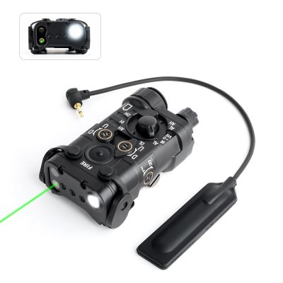 NOBUHIRO Upgrade Metal Airsoft PEQ Box Tactical Aiming Laser Sight, 10 Modes with Green Laser+White Light+IR Laser for Strobe/Constant/Momentary Functions, Fit for AEG GBB CQB Picatinny Rail (GR-BK)