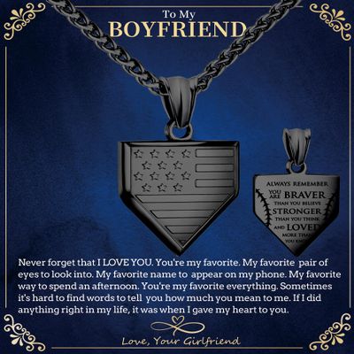 LAOYOU Sentimental Home Plate Baseball Gift with Box | To My Boyfriend Necklace Stainless Steel Inspiring American Flag Scripture Birthday Christmas Gift Black Bible Verse Always Remember