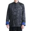 Chinese Style Wedding Long Cheongsam Robe Tang Suit Men Mandarin Collar Martial Arts Kung Fu Hanfu Uniform (50-Blue/Black, M) view 1