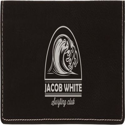 Custom Logo Checkbook Cover Faux Leather Permanently Engraved (Black with Silver)