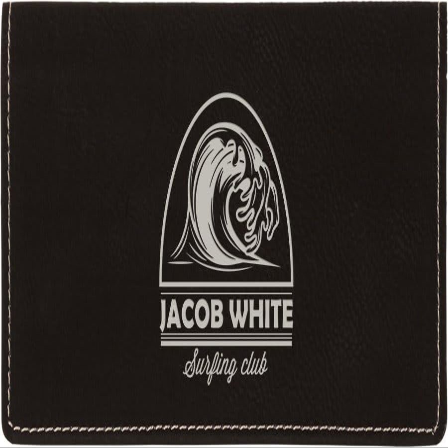 Custom Logo Checkbook Cover Faux Leather Permanently Engraved (Black with Silver)