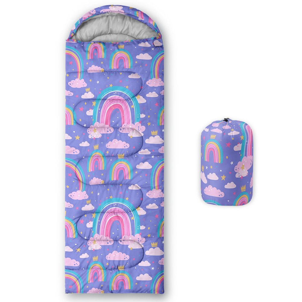 AILONEN Rainbow Sleeping Bag for Girls Women, 3 Seasons Adult Teens Travel Camping Hiking Outdoor Waterproof & Lightweight Sleeping Bag,with Compact Carrying Bag