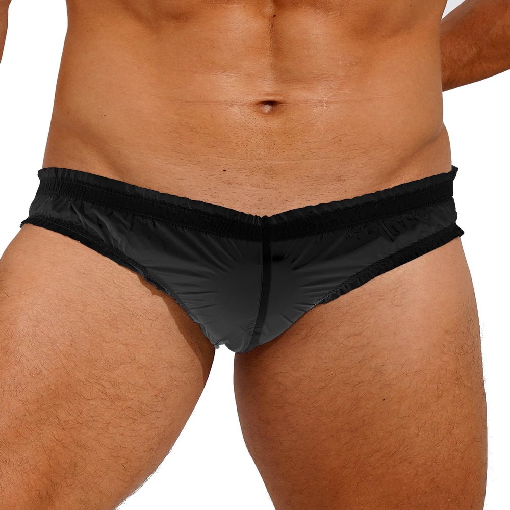 Alvivi Men Water Resistant Bikini Briefs Swimming Trunks Sexy Low Rise Pouch Underpant Swimwear Black XX-Large