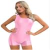 Miutii Women's Satin Glossy One Piece Swimsuit Monokini Tank Leotard Boyleg Beach Bathing Suits Pink X-Large view 3