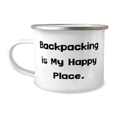Epic Backpacking Gifts, Backpacking is My Happy Place, Birthday 12oz Camper Mug For Backpacking from Friends, Coffee mug, Travel mug, Tea mug, Camping mug, Insulated mug, Stainless steel mug
