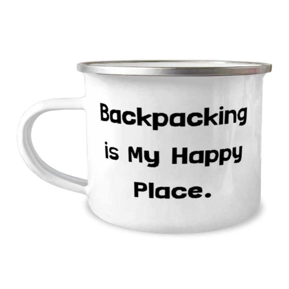 Epic Backpacking Gifts, Backpacking is My Happy Place, Birthday 12oz Camper Mug For Backpacking from Friends, Coffee mug, Travel mug, Tea mug, Camping mug, Insulated mug, Stainless steel mug