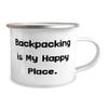 Epic Backpacking Gifts, Backpacking is My Happy Place, Birthday 12oz Camper Mug For Backpacking from Friends, Coffee mug, Travel mug, Tea mug, Camping mug, Insulated mug, Stainless steel mug view 2