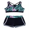 Nikiikoo Kids Girls 2 Piece Tankini Set Crop Top with Shorts Swimsuit Tracksuit for Gymnastics/Sports/Dance/Swimming B#Lily01 16 Years view 4