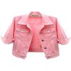 Unilexi Women's 3/4 Sleeve Colored Cropped Denim Jacket Light Wash Short Jean Jacket Trucker Coat(0096-Pink-XS) view 1