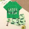 Boy Swimming Suit 14 16 Toddler Boys Bathing Suit Letter Short Sleeve Swimwear Dinosaur Swim Green (Green, 18-24 Months) view 4