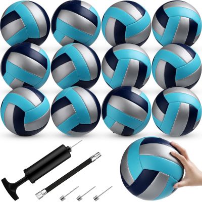 Wettarn 12 Pcs Official Size 5 Volleyballs Bulk Soft Recreational Volleyballs with Pump Regulation Size for Beginner Indoor Outdoor Beach Gym Pool Sand Sport(Navy, Sky Blue, Silver)