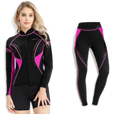 GoldFin Women Wetsuit Top & Pants, 2mm Neoprene Wetsuit Jacket and Pants for Water Sports Diving Surfing Swimming in Cold Water (Tops 3XL, Pants 3XL)