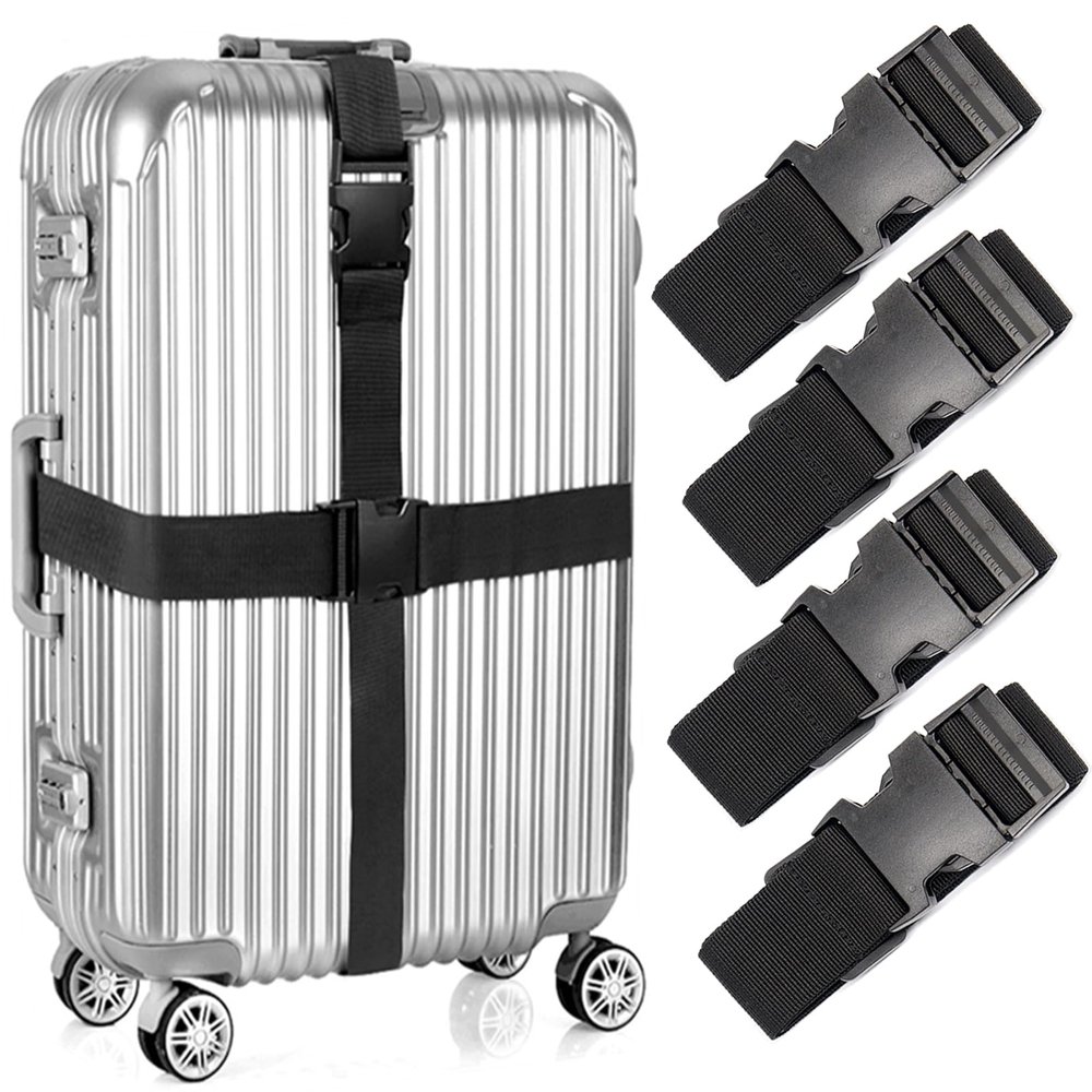 4Pcs Luggage Straps for Suitcase Travel Accessories TSA Approved, 80In Long Belts to Keep Your Suitcase Secure, Adjustable Bag Straps with Quick-Release Buckle for Travel Bag Closure, Black