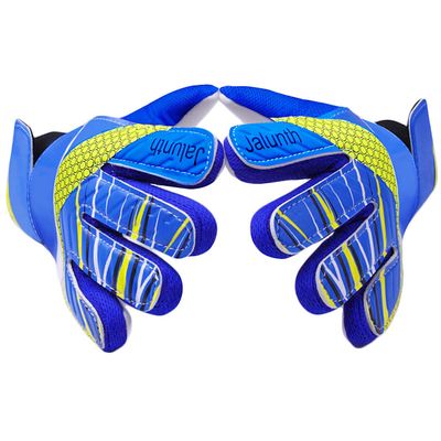 Jalunth Adult Goalkeeper Goalie Soccer Gloves Men Womens Goal Keeper Field Player Glove Anti-Slip Latex Palm Soft Pu Hand Back Blue Size 10 M-L