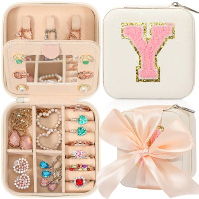 CHMI White Jewelry Box, Travel Jewelry Organizer, Women Girls Gifts - Initial Y