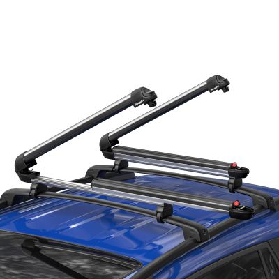 BougeRV Lockable Ski & Snowboard Racks, Extension with Sliding Feature, 28'' Fits 6 Pairs Skis or 4 Snowboards, Crab Mounting System Fits for Square/Aero/Oval Cross Bars (Silver)