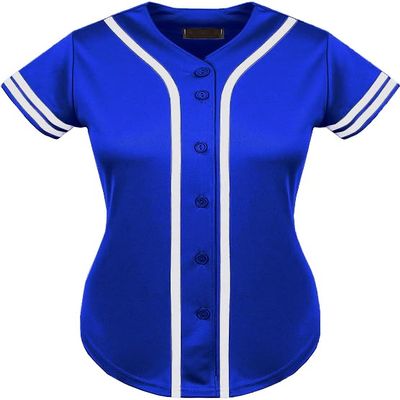 DIGITMON Women's Baseball Softball Jersey Button Down Premium Two-Stripe Sleeve Shirts Uniform ROYALWHITE, X-Small