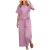Women's Cotton Linen Two Piece Work Suits Summer Ladies Oversized Tops and Pants Sets Dressy Casual Solid Outfits view 1