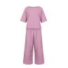 Women's Cotton Linen Two Piece Work Suits Summer Ladies Oversized Tops and Pants Sets Dressy Casual Solid Outfits view 3