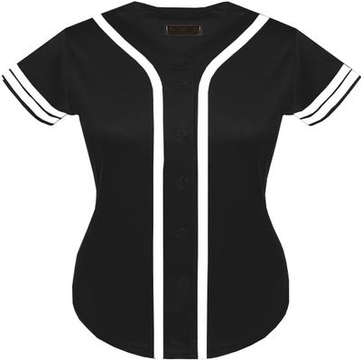 DIGITMON Women's Baseball Softball Jersey Button Down Premium Two-Stripe Sleeve Shirts Uniform Blackwhite, Medium