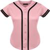 DIGITMON Women's Baseball Softball Jersey Button Down Premium Two-Stripe Sleeve Shirts Uniform PINKBLACK, X-Small view 1