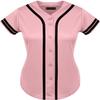 DIGITMON Women's Baseball Softball Jersey Button Down Premium Two-Stripe Sleeve Shirts Uniform PINKBLACK, X-Small view 2