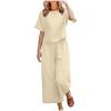 Women's Cotton Linen Two Piece Work Suits Summer Ladies Oversized Tops and Pants Sets Dressy Casual Solid Outfits view 1