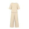 Women's Cotton Linen Two Piece Work Suits Summer Ladies Oversized Tops and Pants Sets Dressy Casual Solid Outfits view 3