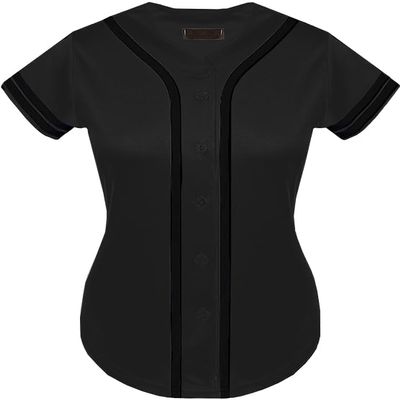 DIGITMON Women's Baseball Softball Jersey Button Down Premium Two-Stripe Sleeve Shirts Uniform BLACKBLACK, X-Small