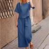Women's Cotton Linen Two Piece Work Suits Summer Ladies Oversized Tops and Pants Sets Dressy Casual Solid Outfits view 3
