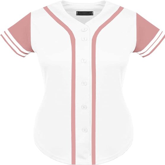 DIGITMON Women's Baseball Softball Jersey Button Down Premium Two-Stripe Sleeve Shirts Uniform WHITEPINK, X-Small