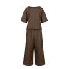 Women's Cotton Linen Two Piece Work Suits Summer Ladies Oversized Tops and Pants Sets Dressy Casual Solid Outfits view 3