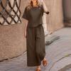 Women's Cotton Linen Two Piece Work Suits Summer Ladies Oversized Tops and Pants Sets Dressy Casual Solid Outfits view 4