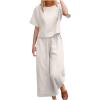 Women's Cotton Linen Two Piece Work Suits Summer Ladies Oversized Tops and Pants Sets Dressy Casual Solid Outfits view 1