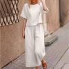 Women's Cotton Linen Two Piece Work Suits Summer Ladies Oversized Tops and Pants Sets Dressy Casual Solid Outfits view 3